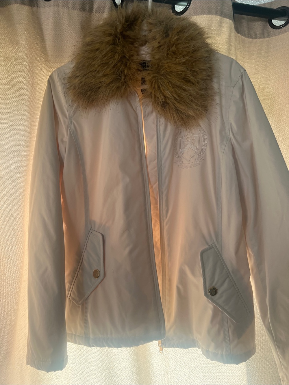 Ralph Lauren White Bomber Jacket with Brown  Fur Collar